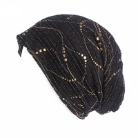 Spring/Summer Light Bright Thin Strip Decoration Double Fabric Breathable  Skullies & Beanies  Spring  Muslim BeaniesHat 2