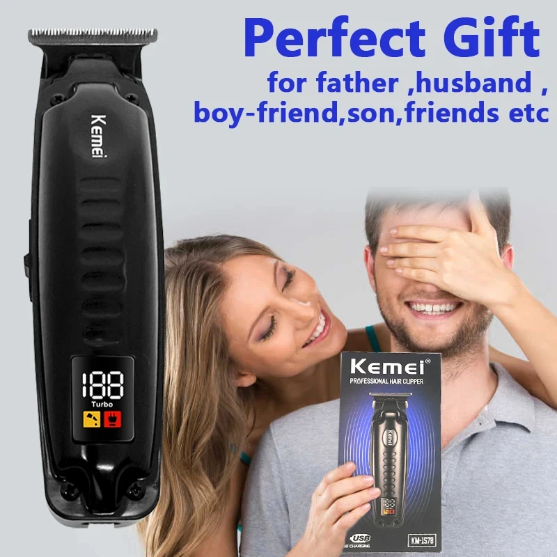 Kemei KM-1578 남성용 충전식 헤어 클리퍼, 전문 LCD 디지털 디스플레이, USB 충전 헤어 커팅 머신