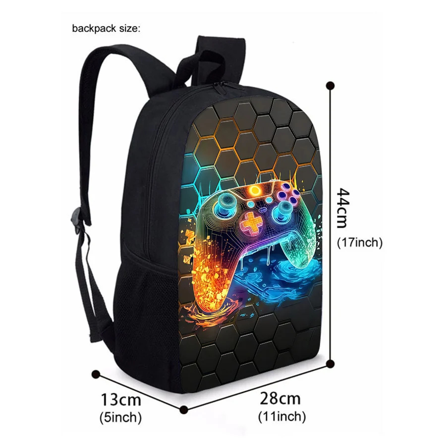 Gaming backpack with matching lunch bag and pencil case set