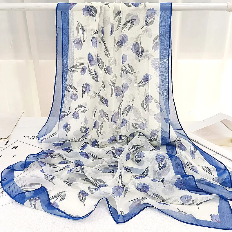 

Women Thin Georgette Sun Protection Silk Headband Shawl Magnolia Flower Print Chiffon Scarf Beach Elegant Summer Colorful