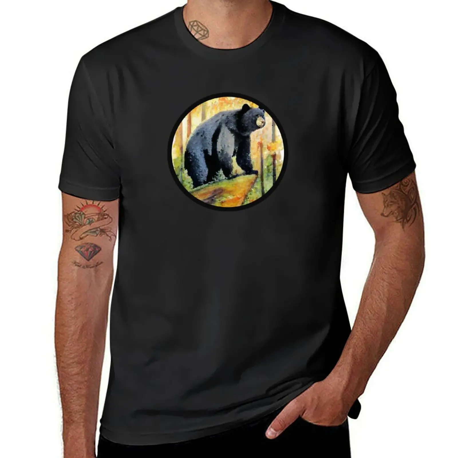 

Fall Bear Landscape T-Shirt summer top sweat plain white t shirts men