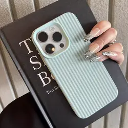 Light Blue Striped White Soft Shell Phone Case Cover - iPhone 15 (Light green)
