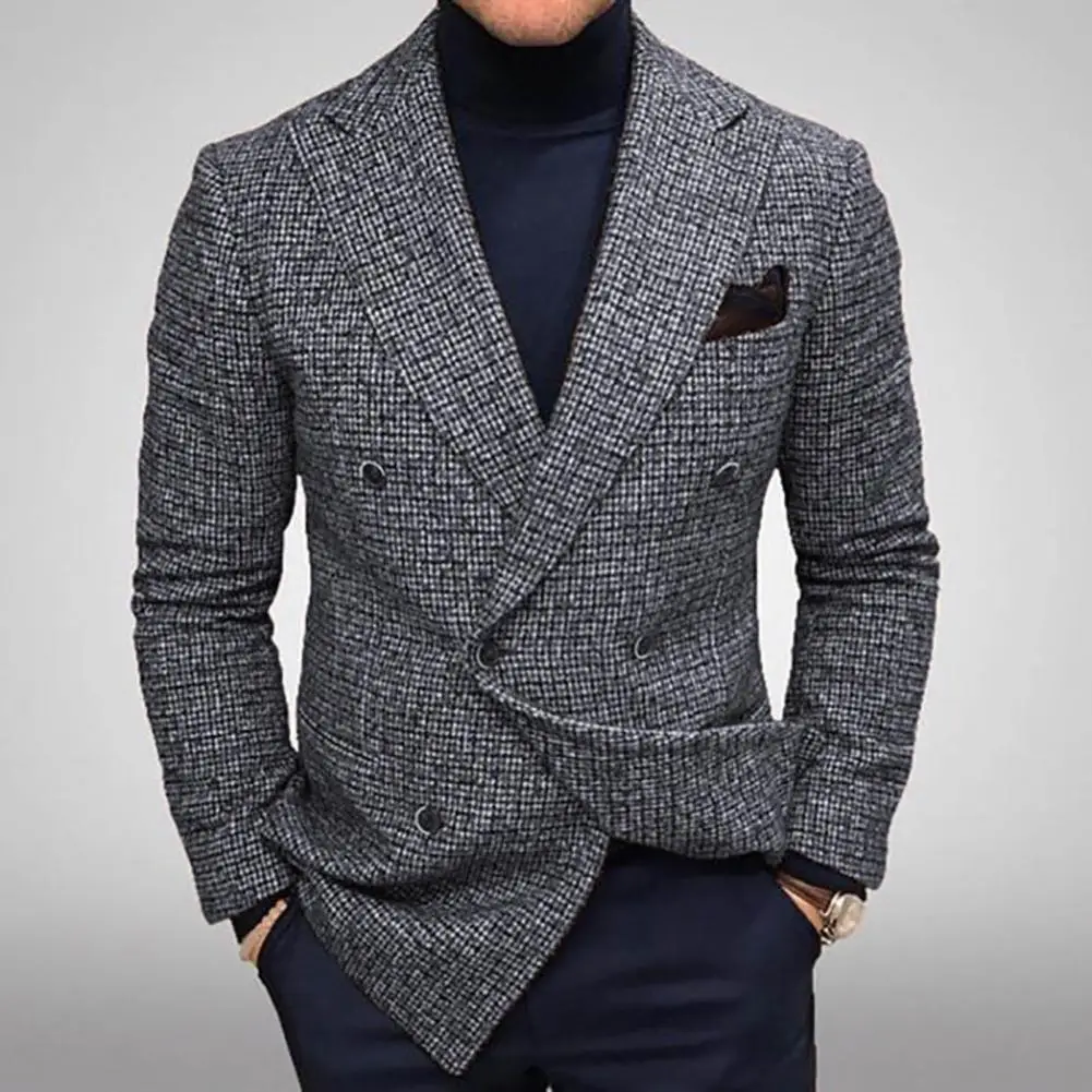 British Style  Men's Blazers Slim Fit Turndown Collar Solid Color Streetwear Autumn Winter Buttons Suit Jacket Coat