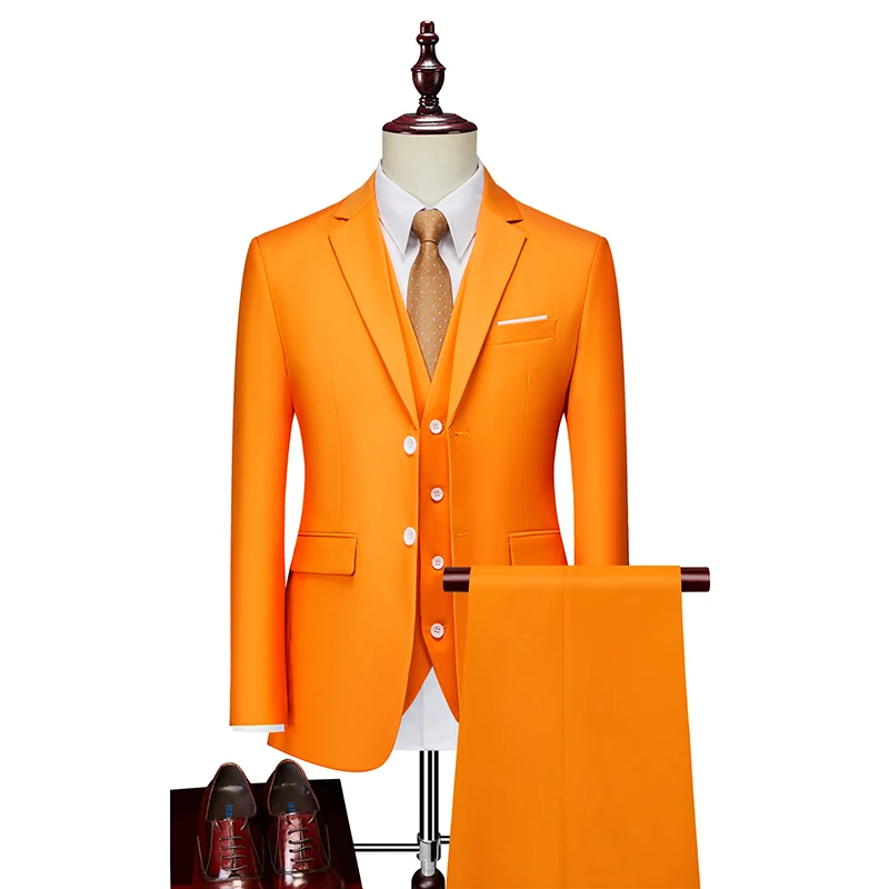 Mens Pink Three-piece Business Casual Wedding Suit High-Quality European And American Style Suit Vest Trousers