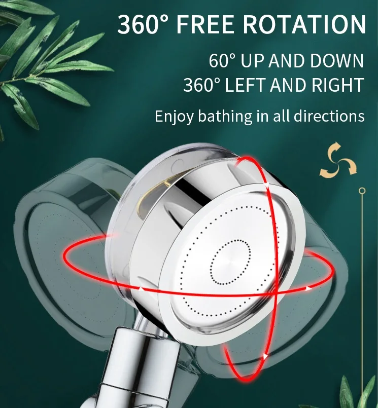 Shower Head Propeller Shower Head Water Saving Flow 360 Degrees Rotating With Fan ABS Rain High Pressure spray Nozzle