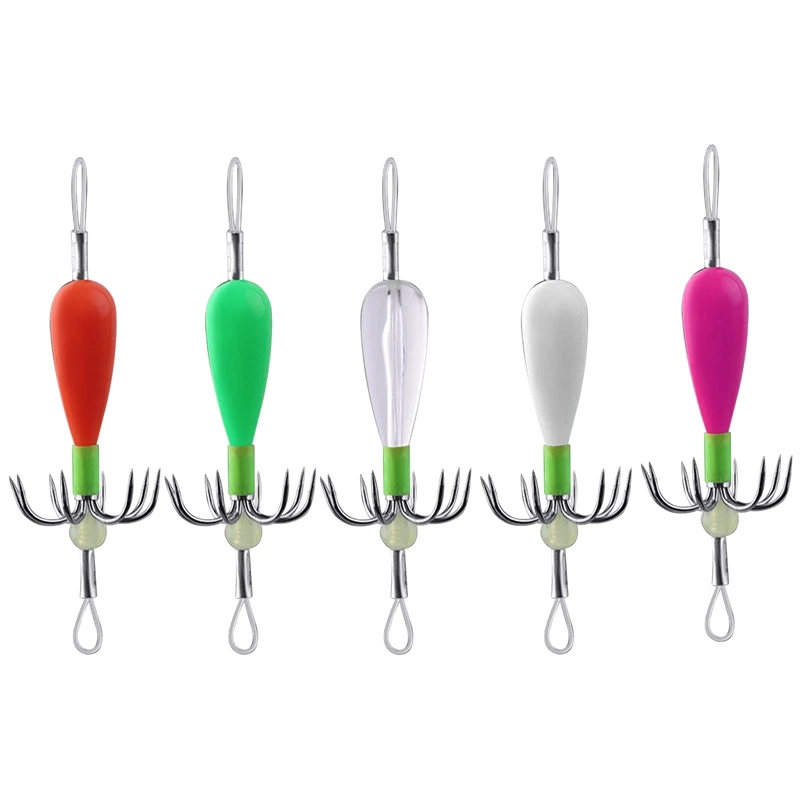 

5PCS Luminous Squid Lure Jig Hook Octopus Fishing Lure Jigs Artificial Bait Cuttlefish Bait Fishing Hooks Tools