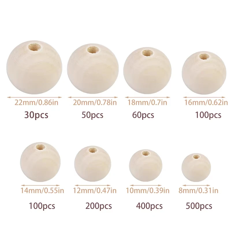 Natural Wood Beads 8-22mm Round Spacer Beads 30-500Pcs Loose for Jewelry Making DIY Crafts Handmade Accessories