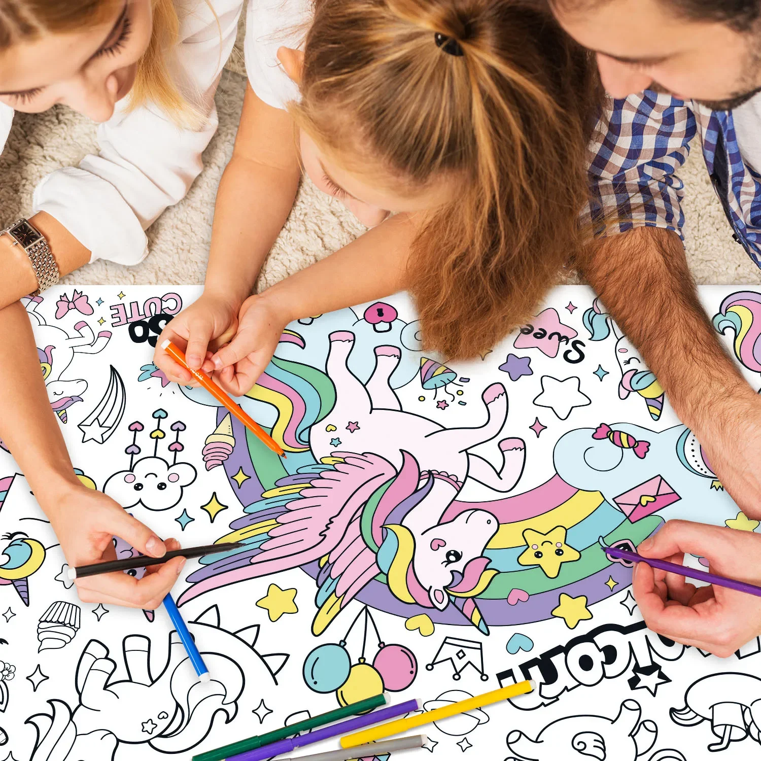 Unicorn Coloring Books for Kids Coloring Poster Large Tablecloth for Boys Girls Unicorn Birthday Party Supplie 110x80cm
