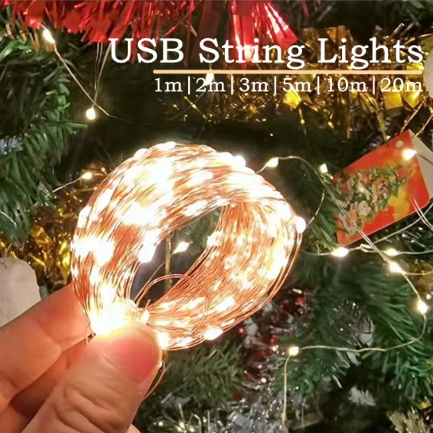 LED String Lights USB Waterproof LED String Light 1/2/3/5/10/20M Copper Wire Fairy Garland Light Lamp for Christmas Wedding Party Holiday Lighting