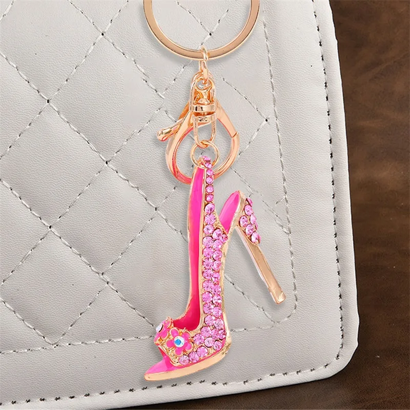 Elegant Crystal Stiletto Keychain Sparkling Shoe Charm Keyring Bag Pendant Fashion Accessories for Women