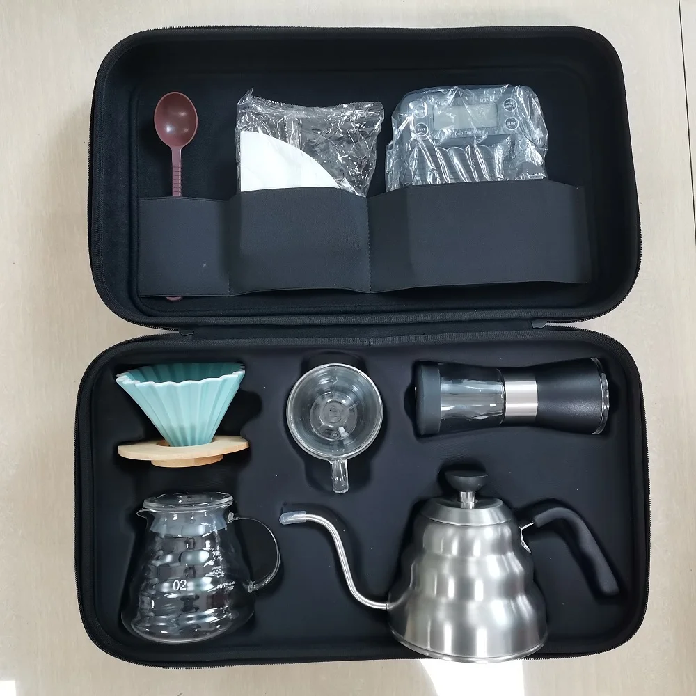 Qzq Stainless Teapot Accessories Portable Coffee Gift Box Manual Hand Travel  Bag Drip Kettle Pour Over V60 Coffee Maker Set - China Coffee Maker Set and Coffee  Set price