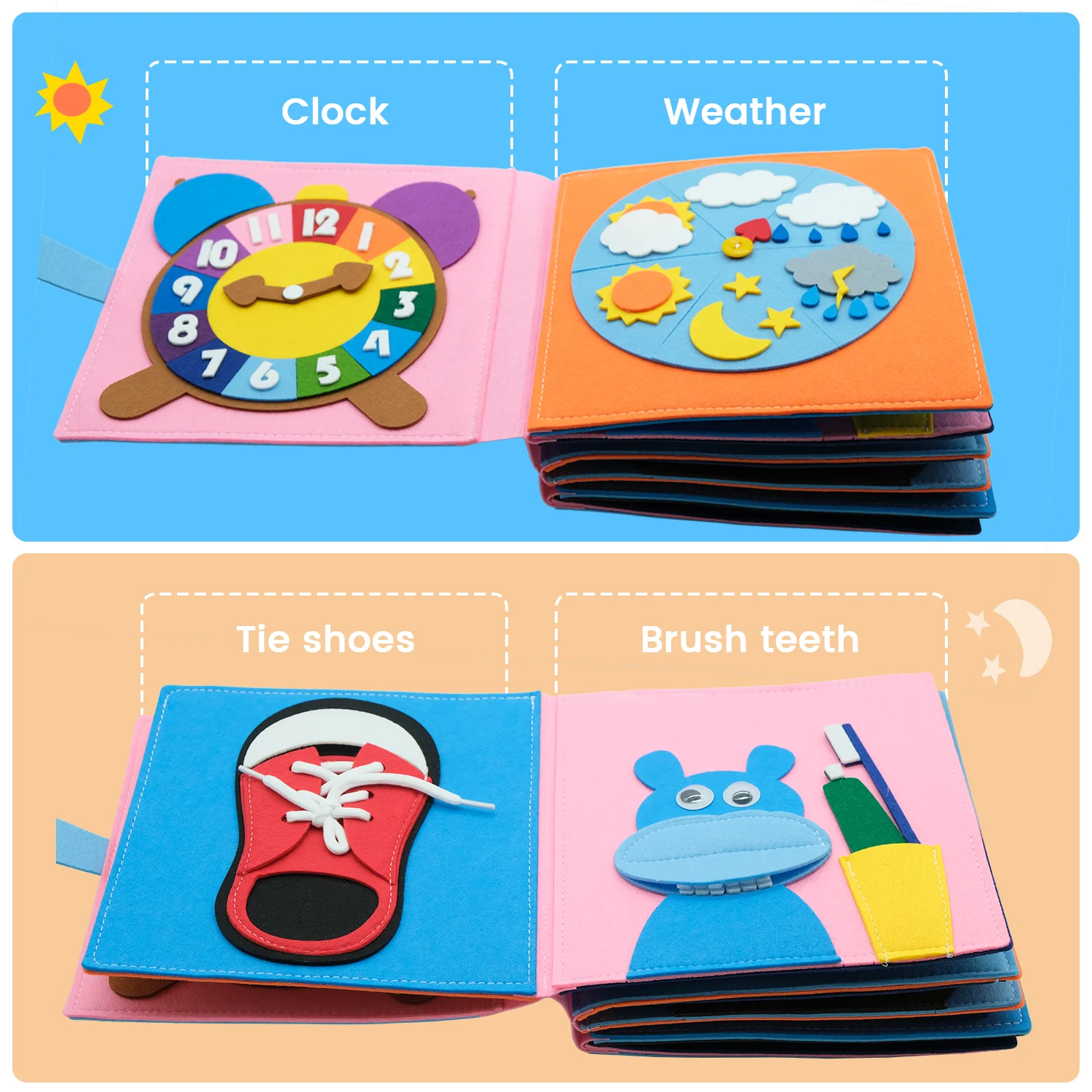 Washable Montessori Toddlers Busy Board 3D Baby Story Cloth Book Early Learning Education Habits Knowledge Develop Dropshipping