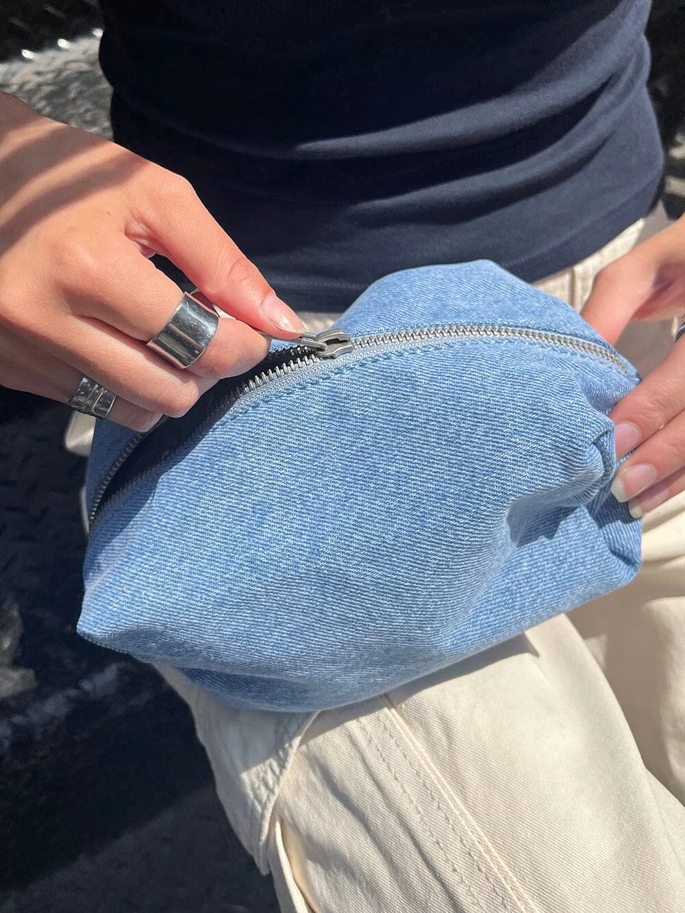 Blue Vintage Denim Makeup Bag Women Solid Zipper Student Pencil Bag Casual Simple Sweet High Quality Mini Bags Y2k 2