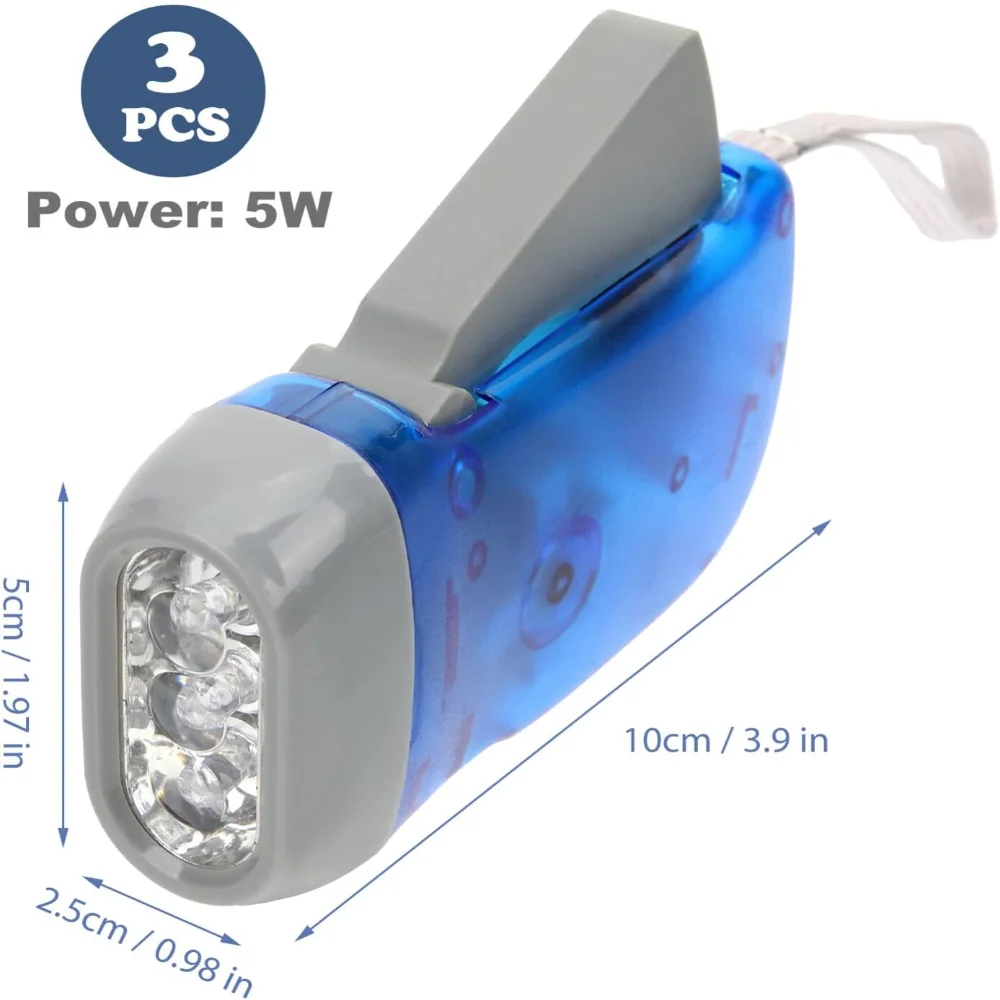 Small Flashlight Hand Crank 3Pcs Hand Held Crank Emergency Flashlights Camping, , Car Portable Flashlight for Hiking, Outdoor Sp — view 6