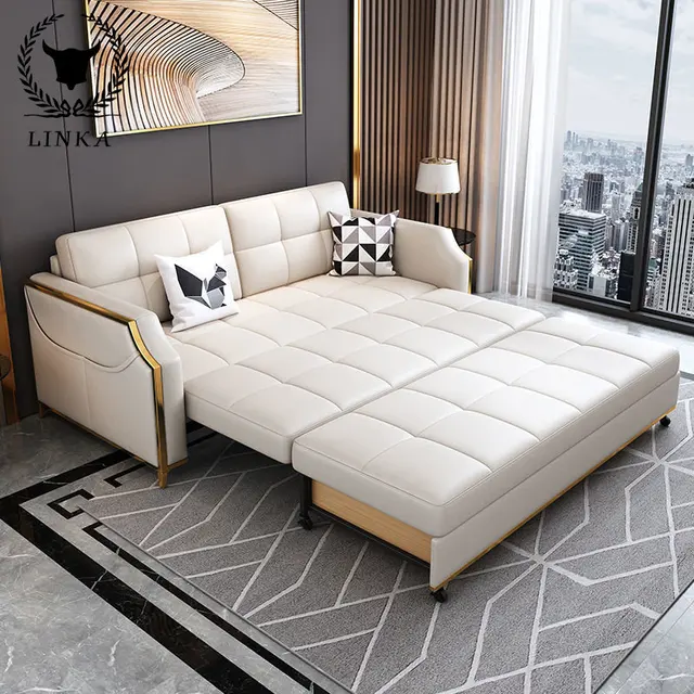 Chinafurniture Modern Multifunctional Fabric Foldable Solid Wood Sofa Bed Living Room