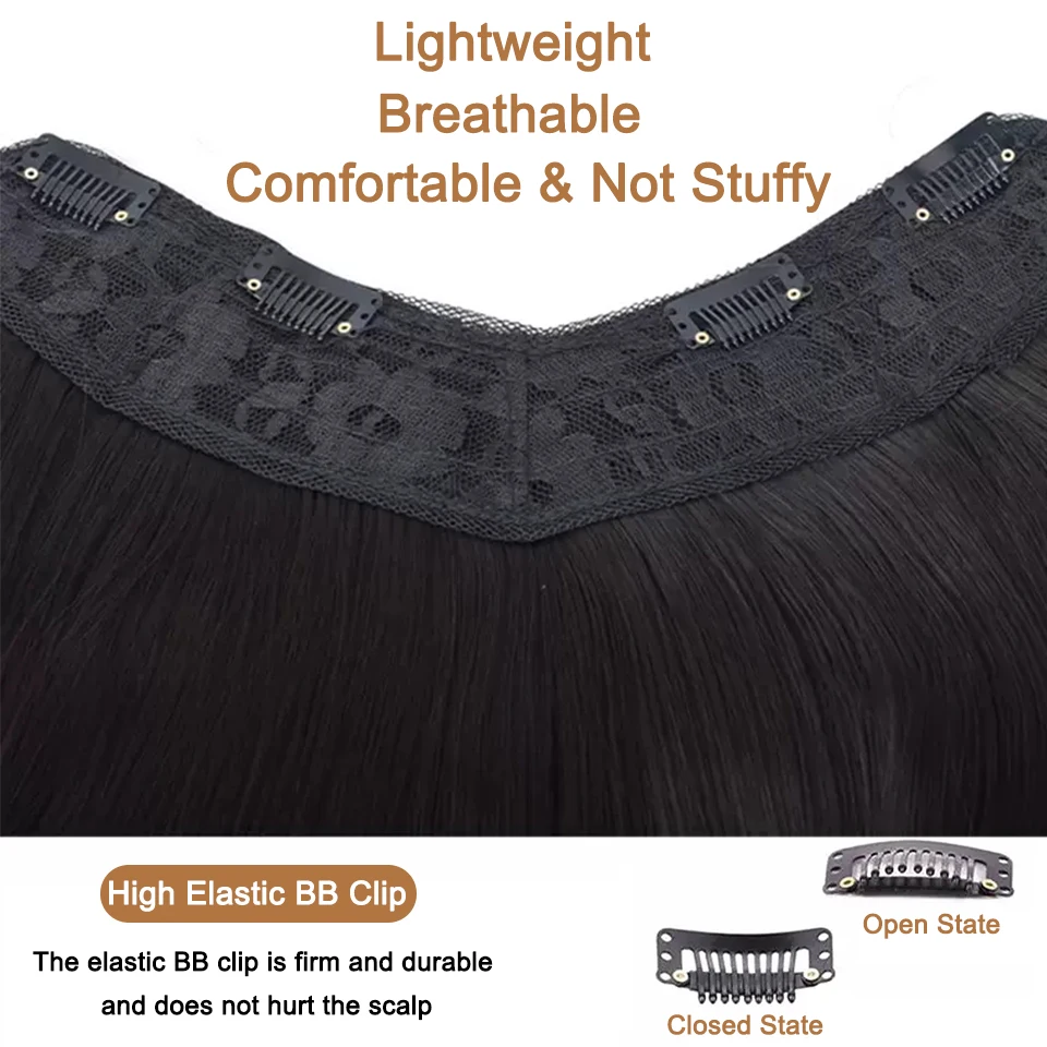 LUPU Synthetic Long Straight Hairstyles Clip In Hair Extension V Shape Heat Resistant Hairpieces Brown Black Hair