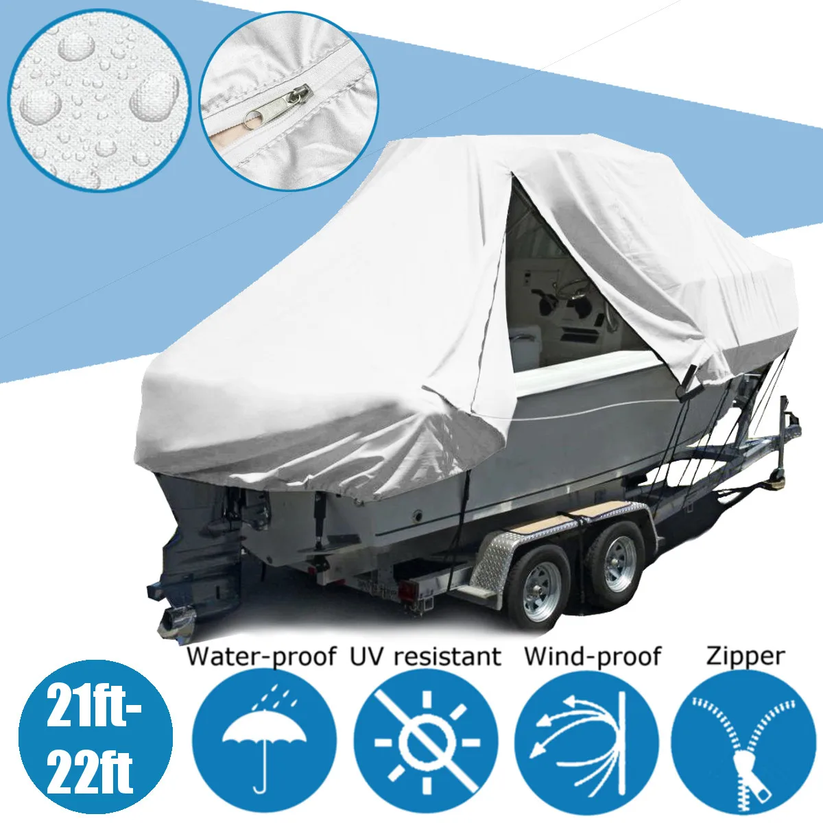 19ft-22ft Jumbo Cruiser Boat Cover Heavy Duty Marine Mooring Cover Waterproof Dust-proof UV-Resistant