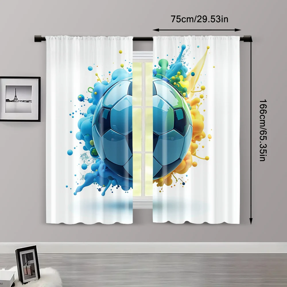 2pcs, Curtain Set Football Club Fabric (without rod) Outdoor Decorations Ldeal for Bedroom & Living Room, Semi-Sheer Polyester 3