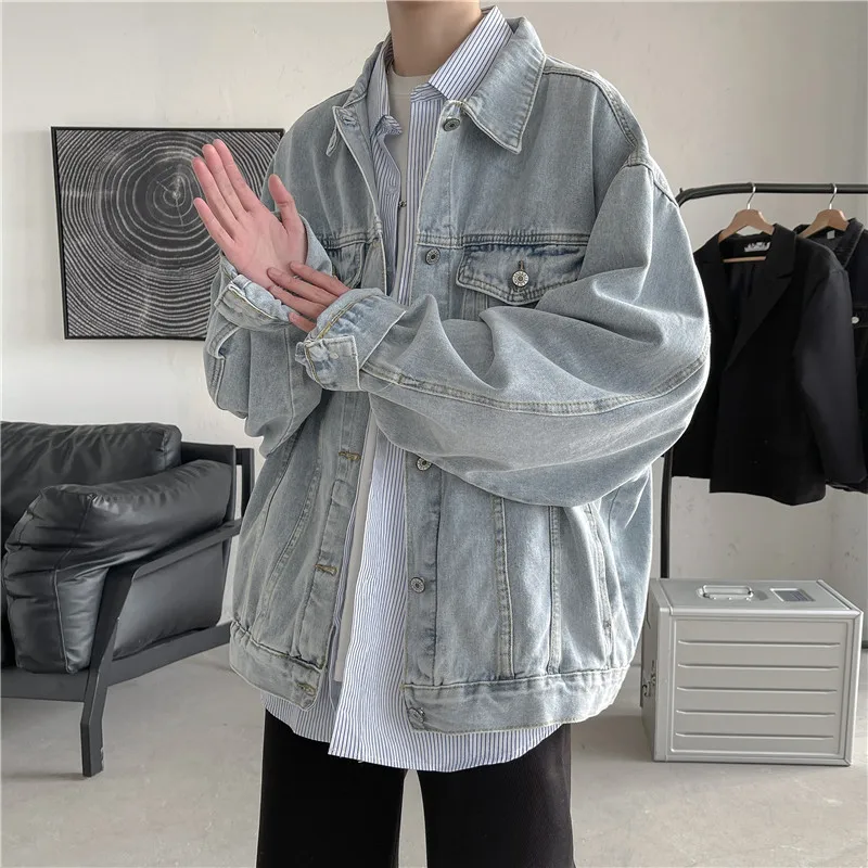 

Light Color Men's Denim Jacket New Loose Fashion Brand Student Korean Jacket Casual Fashion Jacket