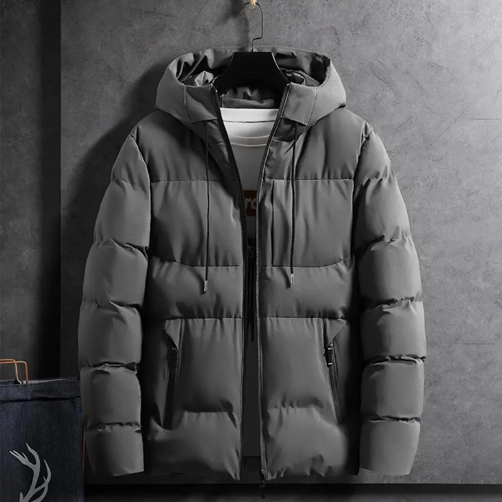 Description Picture 5 of itemMen Winter Overcoat with Hood Zipper Closure Windproof Pocket Design Ultra-Thick Autumn Winter Men Jacket Coat
