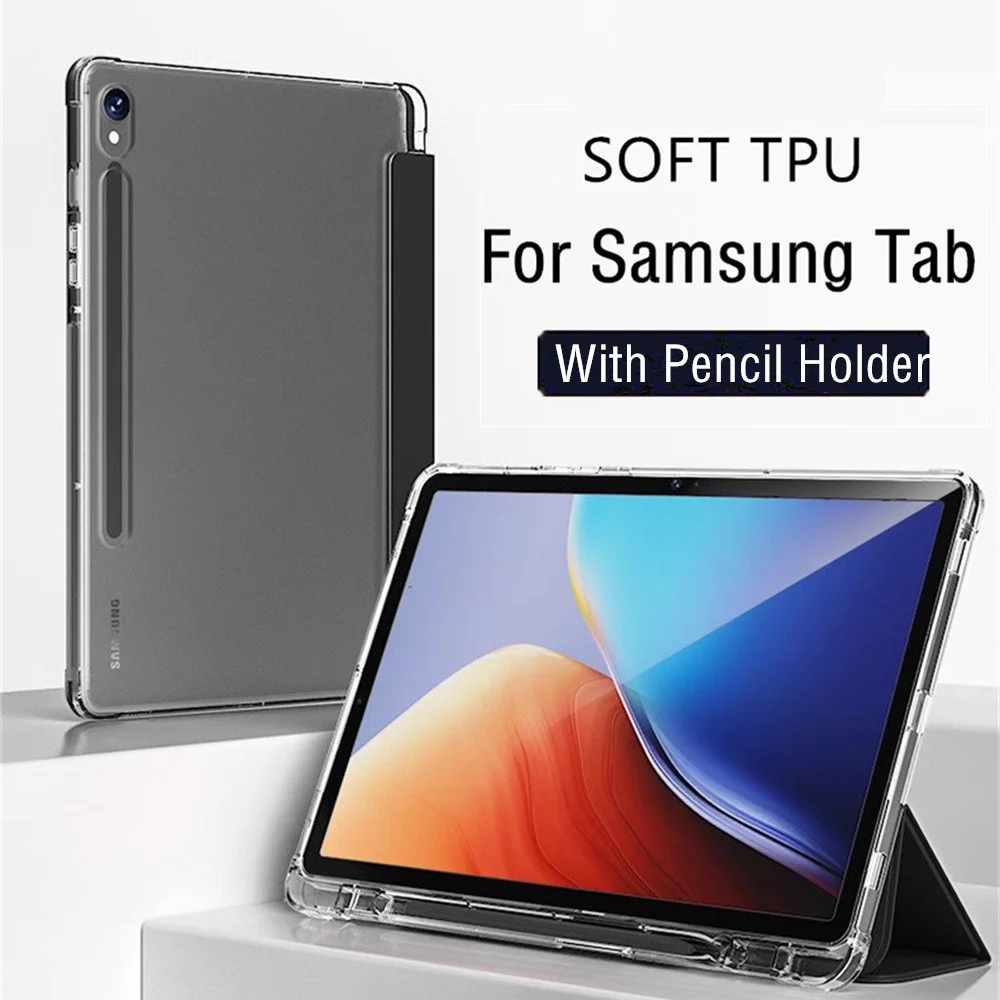 

Funda Tablet for Samsung Galaxy S6 Lite Case S7 FE S8 Plus S9 A9 SM P610 P615 T870 X706 T735 Case Pen Slot Soft Clear Back Cover