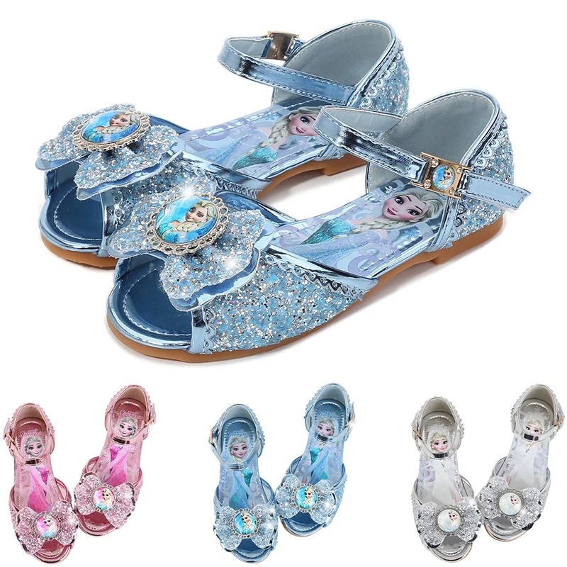 

Летние блестящие туфли «Холодное сердце» для девочек, принцесса Эльза, наряд, хрустальные сандалии, детские босоножки Disney на день рождения, детская обувь на мягкой подошве для девочек