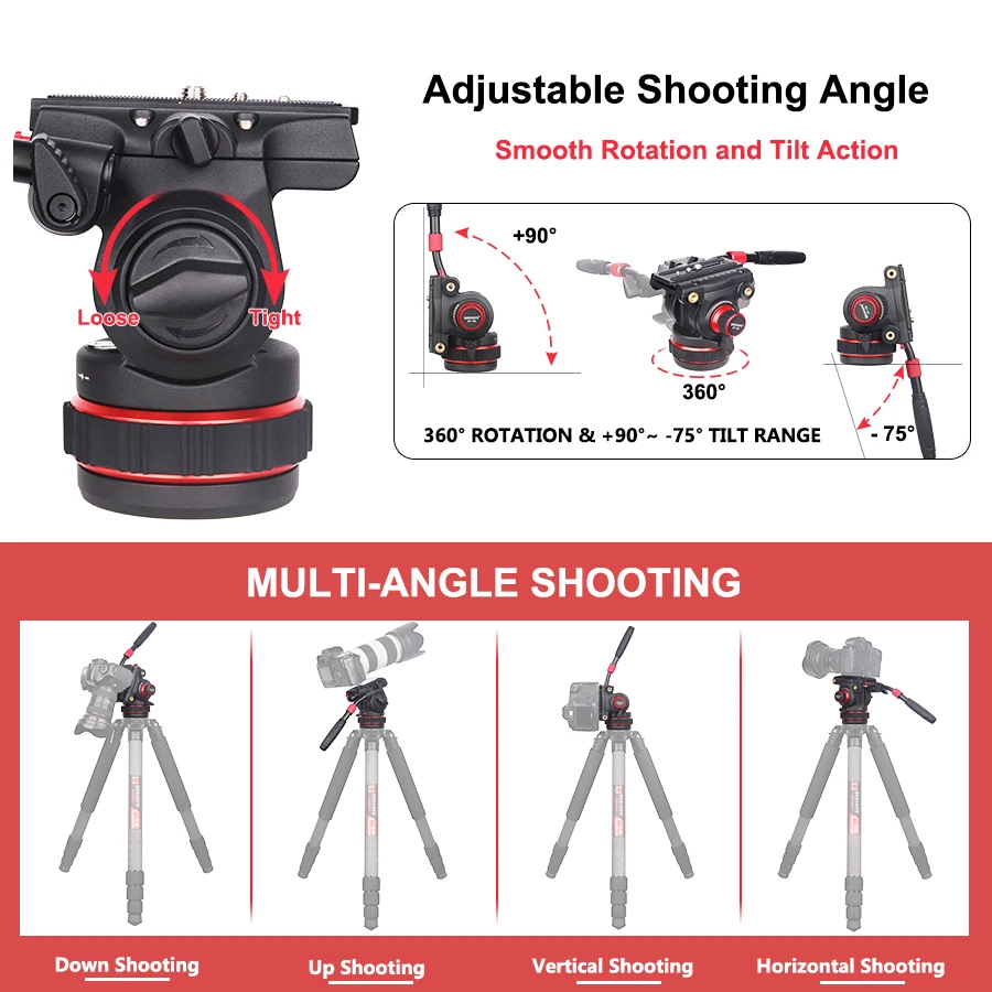DF-12D Damping Tripod Head Hydraulic Pan Tilt Fluid Head,with Pan Bar Adjustable