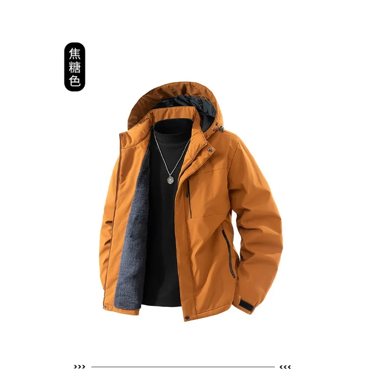 Men's Winter Jacket - Casual Autumn Jackets With Thick Velvet, Zipper Closure & Hooded Design