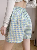 Summer Home Shorts Women's High Waisted Slimming Wide Leg Pants Sports Casual Pants Loose Plaid Pajama Pants - Image 2