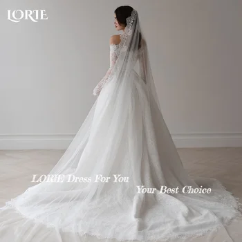 فستان زفاف LORIE Boho بدون أكتاف وأكمام طويلة من الدانتيل على الشاطئ الأميرة زر فستان زفاف مخصص على شكل حرف a فساتين العروس البوهيمية 2