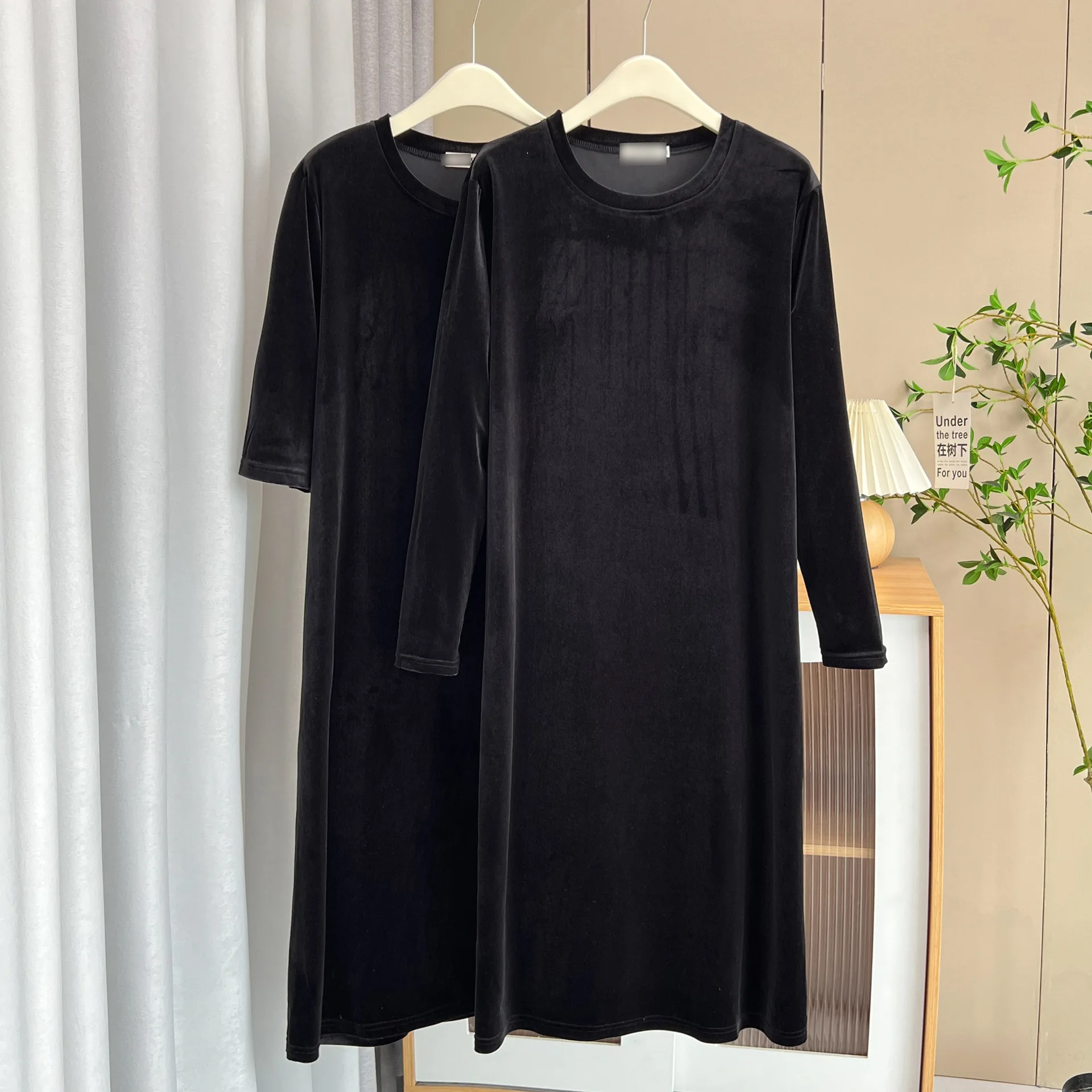 Women's O-Neck Long Sleeve Velour Dress, Plus Size, Spring and Autumn, New, 8006