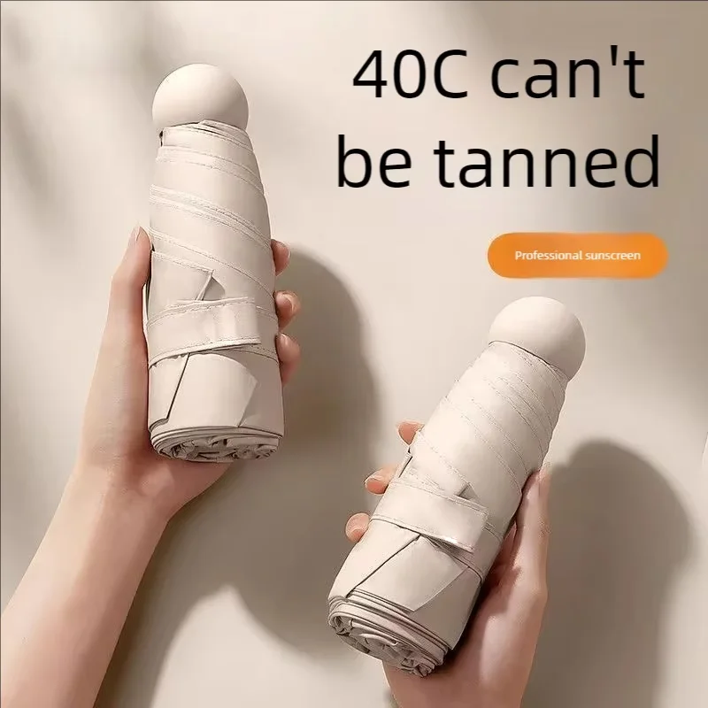 Travel Umbrella Folding Travel Umbrella Sun Protection Lightweight Compact Pocket Windproof Rainproof with Capsule Storage