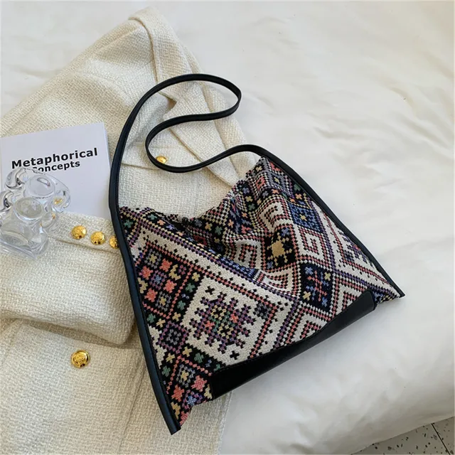 Ethnic Style Canvas Shoulder Bag Women Large Capacity Totes Bag Summer Travel Beach Handbag Shopping Lady Handle Bag Tote Bag 5