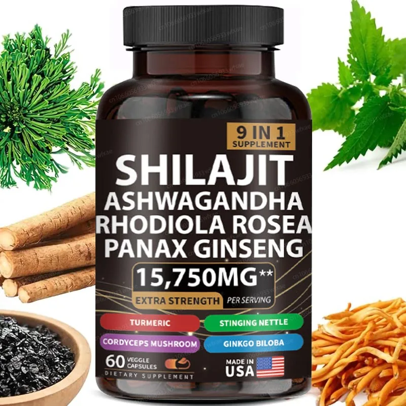 9-in-1 SHILAJIT Supplement Pure Himalaya Ashwagandha Cordyceps Ginseng Shilajit Capsules