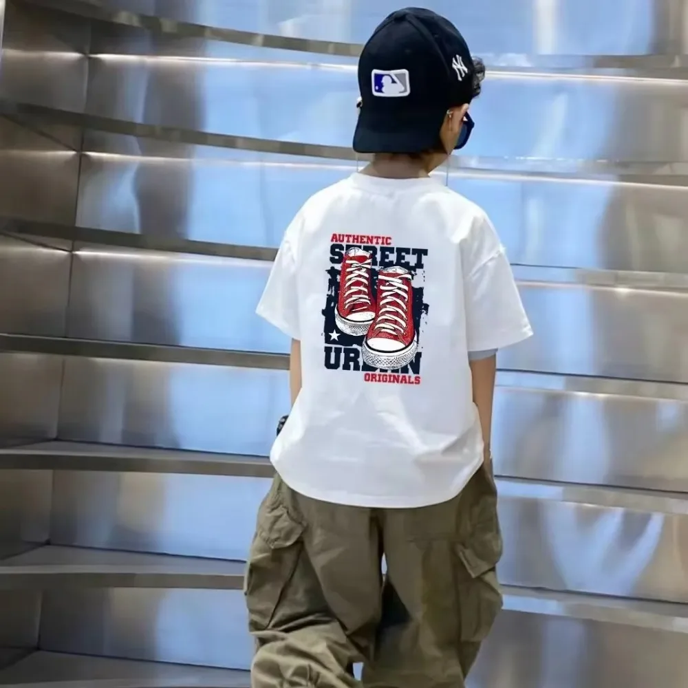 100% Cotton Kids T-shirt Summer Streetwear Cool Graffiti Print Boys Girls Short Sleeve Children Tops High Quality 6