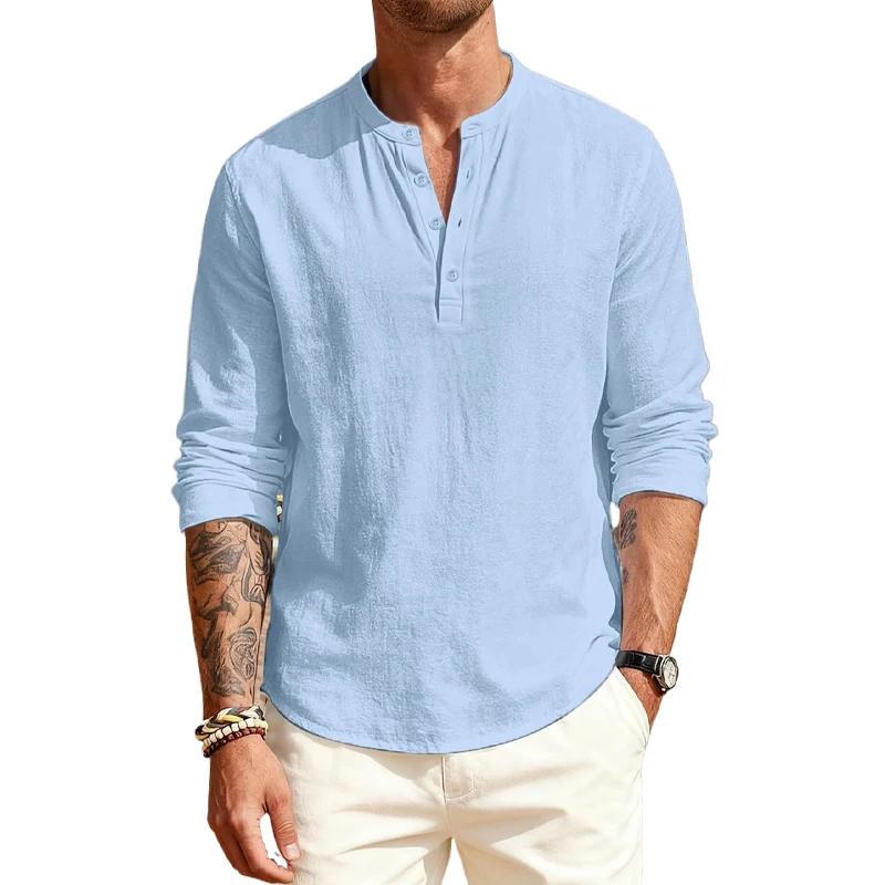 Animal Game Men's Cotton T Shirts Long Sleeve Henley Casual Shirts Solid Hawaiian Social Tshirts for Men Luxury Solid Polo Tops