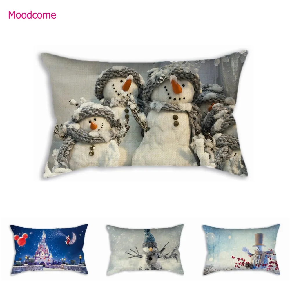 

Christmas Decoration Santa Claus Snowman Xmas Decorative Lumbar Sofa Rectangle Waist Pillow Case Car Seat Cushion Cover 30x50cm