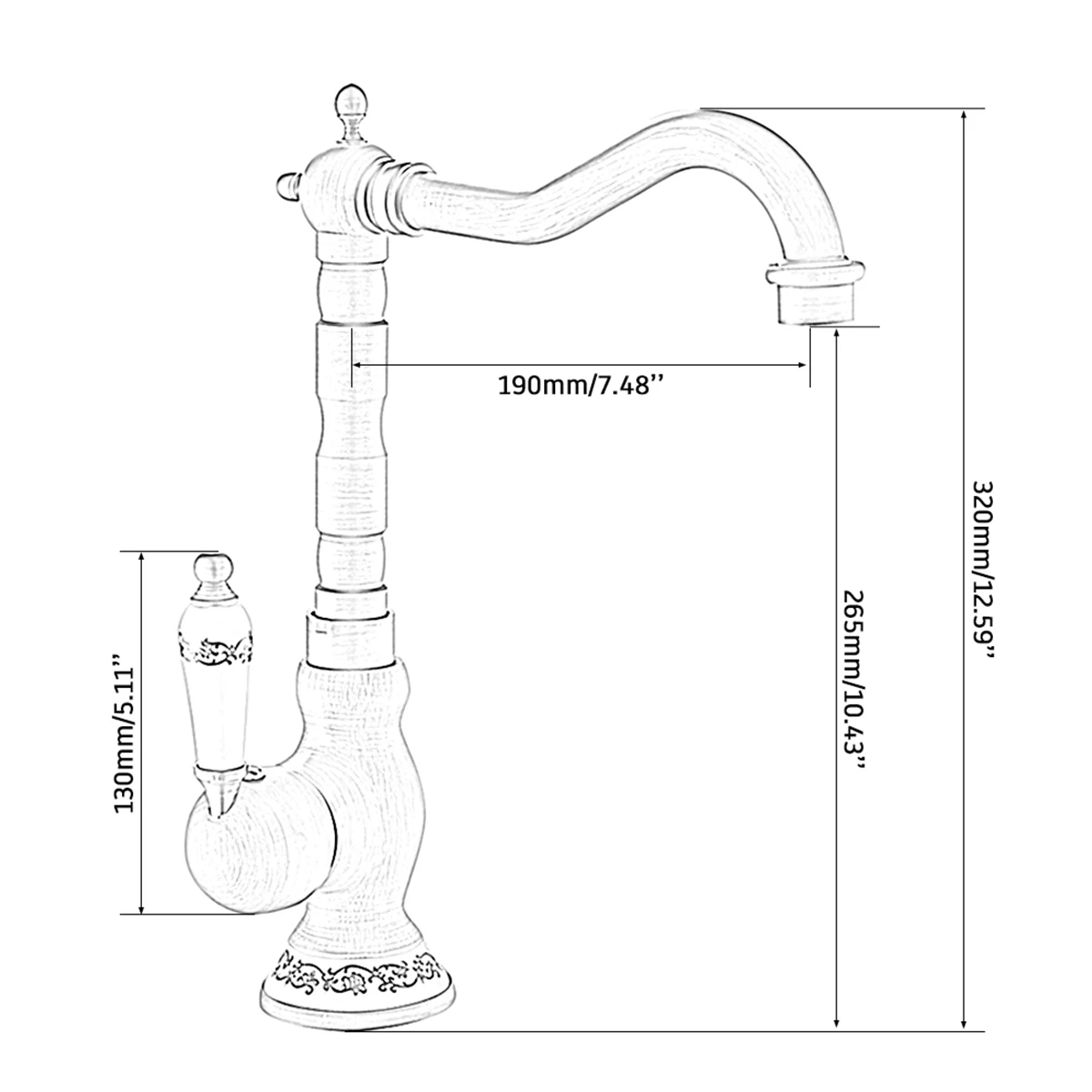 Kitchen Tap 360° Rotatable Vintage Bathroom Tap with Heat and cold control Single Ceramic Lever Faucet Home Bathroom Decoration