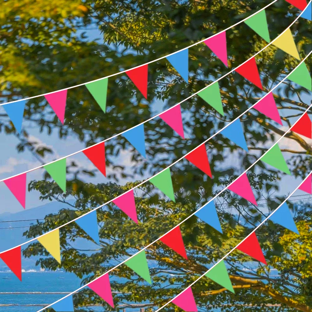 300M Triangle Flags Bunting Banner Nylon Fabric Pennant Festival Outdoor Home Wedding Hanging Decoration