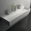 Modern Wall Mount Bathroom Sink Matte White Stone Resin Floating Vanity Sink 47" Double Bowl Trough Sink 1