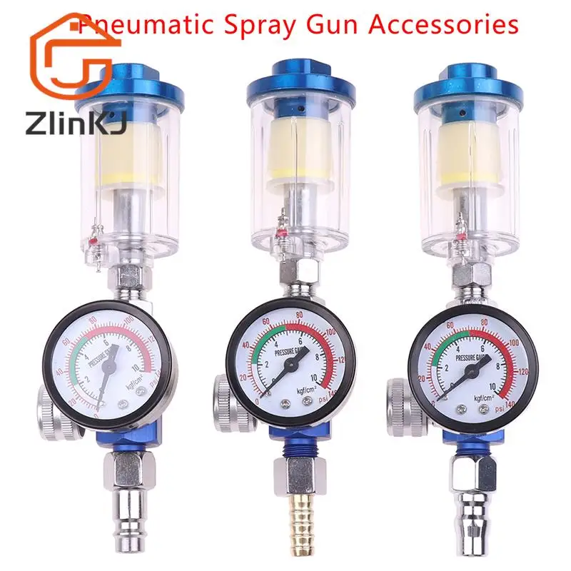 

Blue & Clear Spray Gun Air Regulator Gauge In-line Oil Water Trap Filter Separator JP/EU/US Adapter Pneumatic Tools For Airbrush