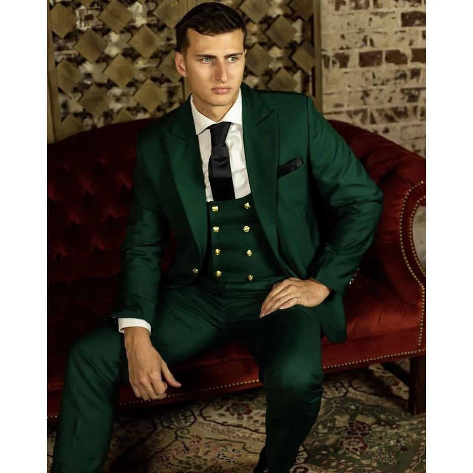 

Luxury Suits For Men Blazer Terno Hombres Three Piece Jacket Pants Vest Single Breastde Peaked Lapel Slim Fit Wedding Costume