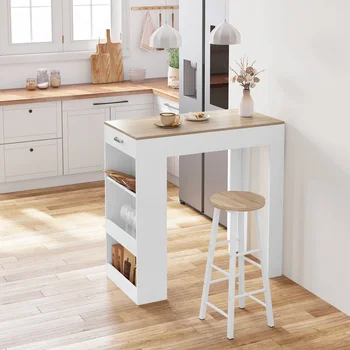 WOLTU Tavolo da Bar Bistrò Tavolo da Cocktail con 1 Cassetto 3 Ripiani 100x100x50cm Portabottiglie Tavolo da Cucina per Soggiorno Sala da Pranzo 1