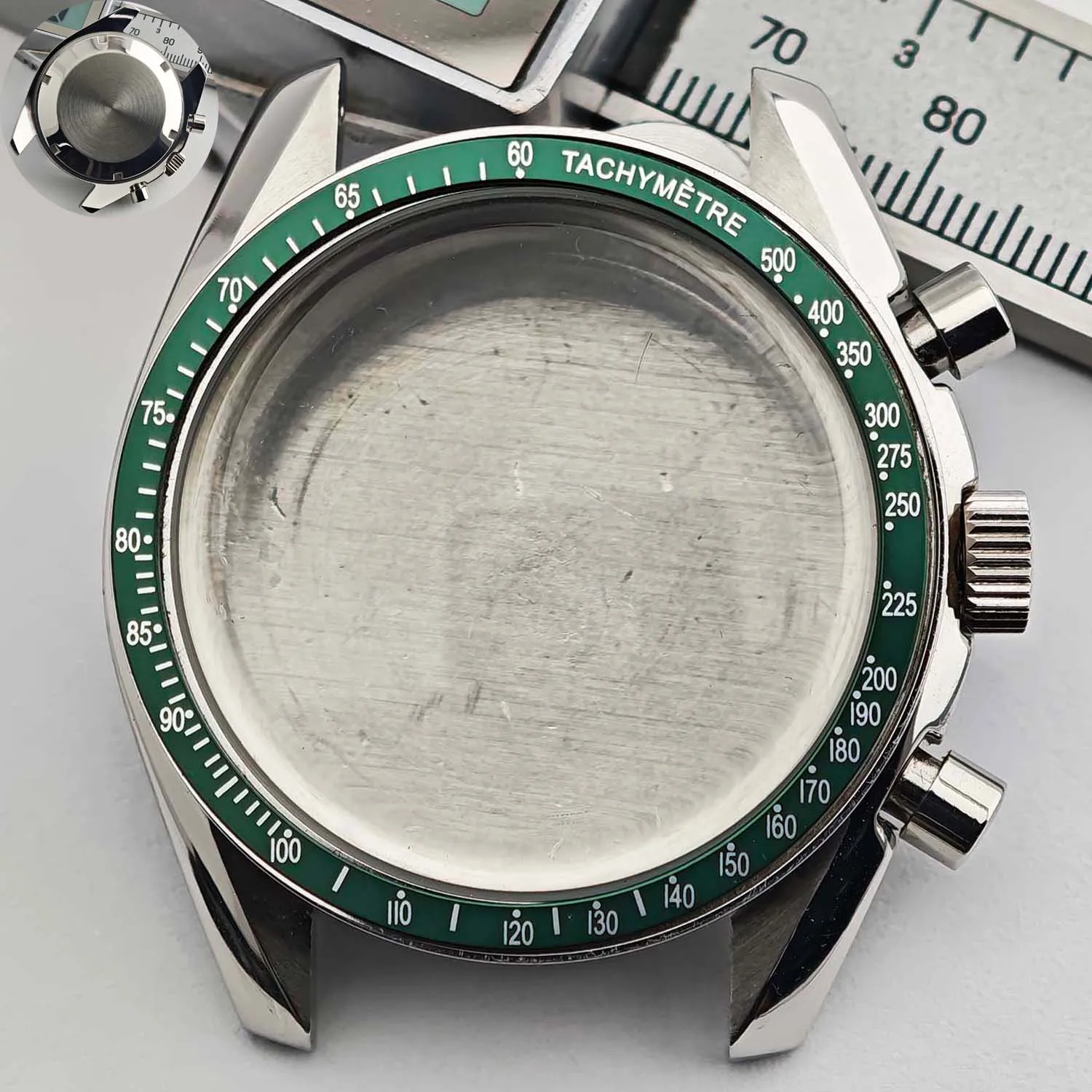 Men's 39.7mm Stainless Steel Watch Case with Moon Back Cover