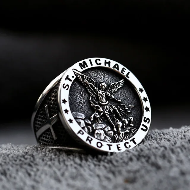 Vintage St Christopher and Eagles Mens Ring Secret Compartment