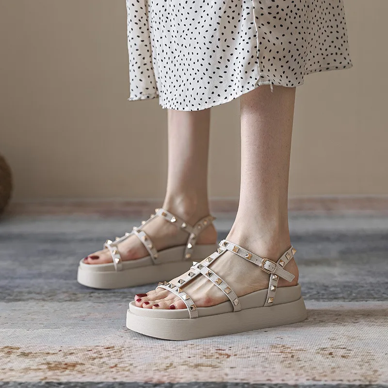 

Brand New Summer Sandals for Women High Quality Fashion Casual Rivets Soft Leather Ladies Platform Gladiator Shoes