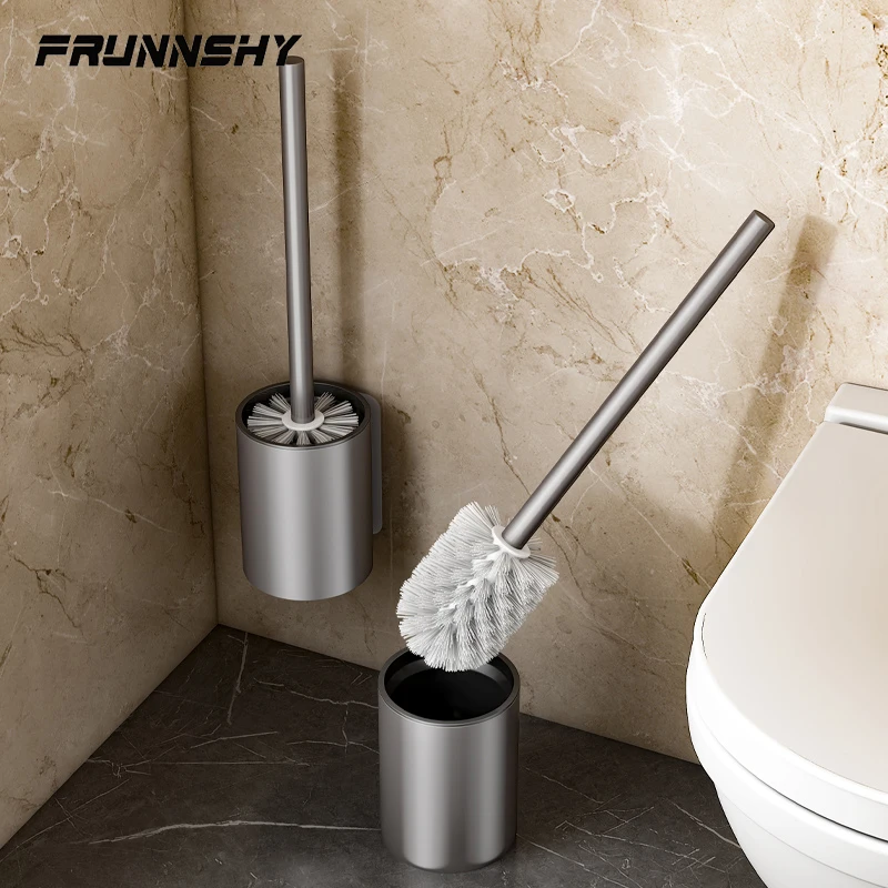 Bathroom Toilet Brush Holder Cleaning Tools Space Aluminum Wall Mounted No Drill Durable Vertical Toilet Brush Black Accessories bathroom accessories toilet brush holder
