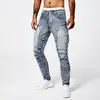 Two tone distressed patchwork jeans for men trendy jeans for summer thin straight leg pants slim fit small leg distressed jeans 3