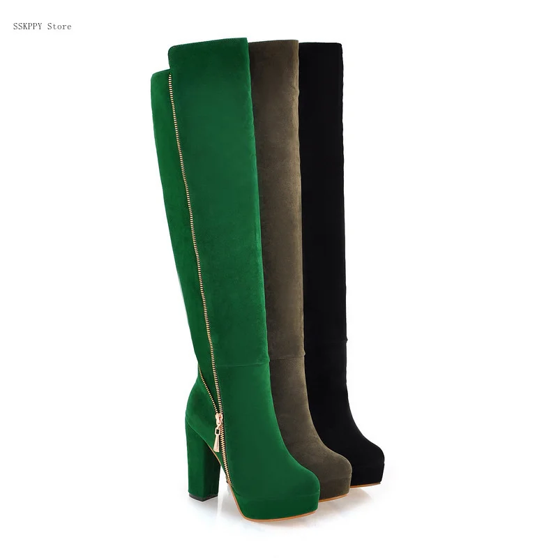 

Autumn and Winter High-heeled Over-the-knee Boots 2022 Fashion New Thick-heeled Plus Velvet Warm and Comfortable High Boots
