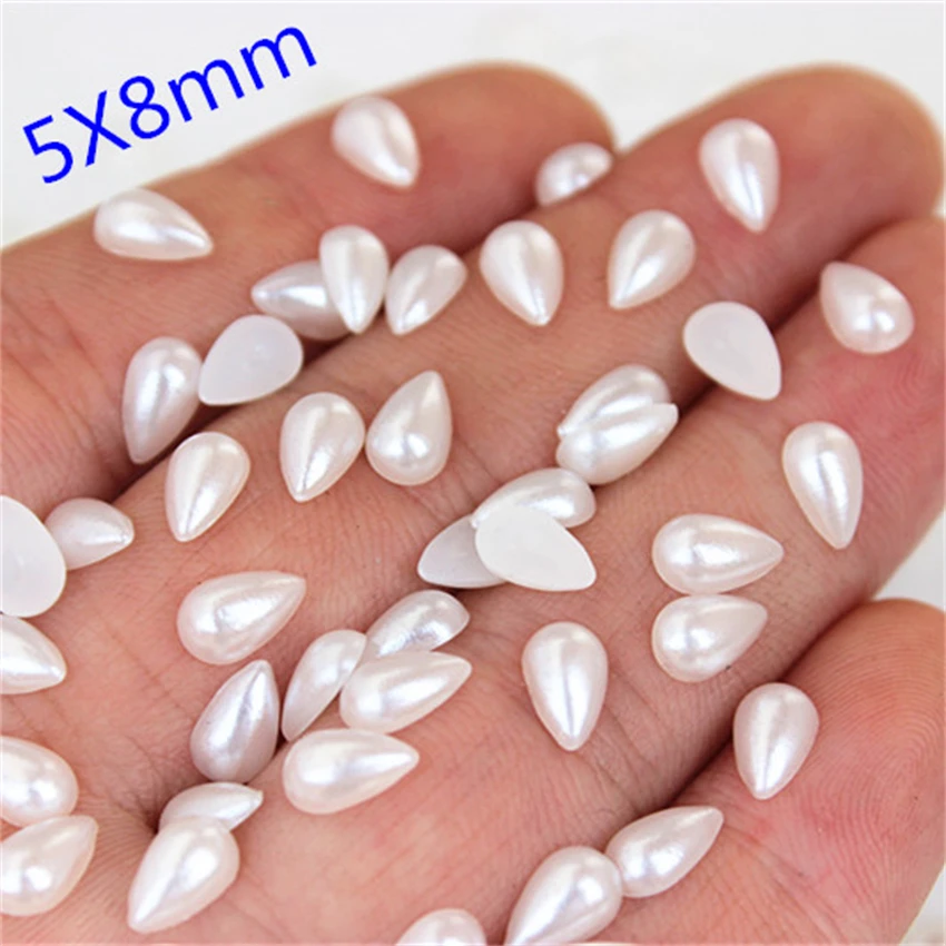 Cong Shao 100pcs 6*10/8*13/10*14mm 아이보리 컬러 드롭 진주 플랫 백 라인 석 비즈 물 모조 스크랩북 ZZ212
